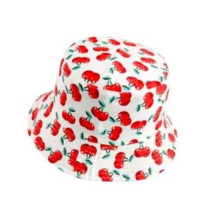 Pinup Bucket Hat Red Cherries White Women’s Retro Panama Cap Fashion Accessory